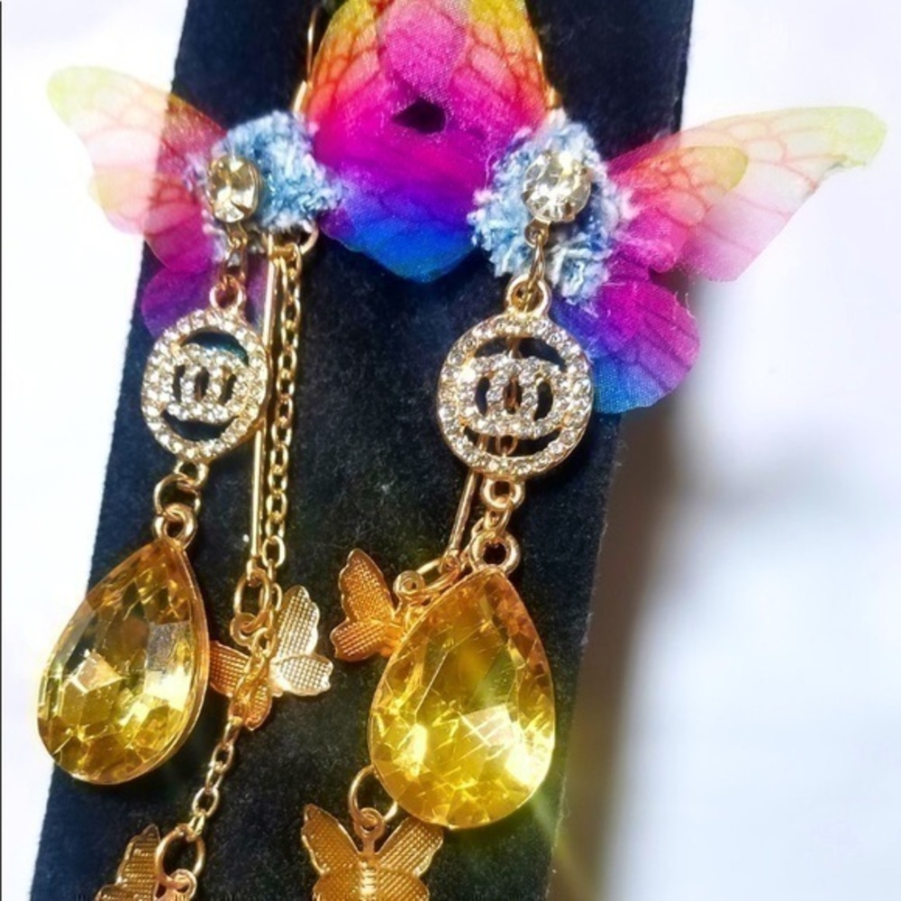 Honey Dew Denim Butterfly Earrings
